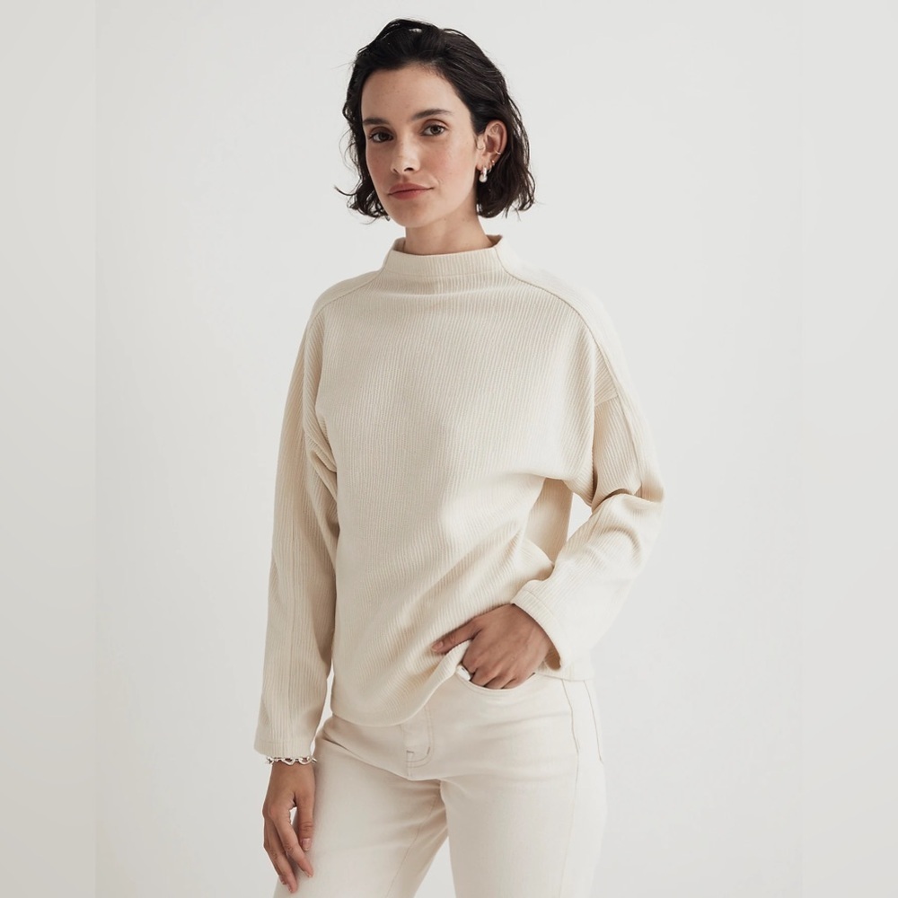 Madewell Striped Jacquard Funnelneck Top in Antique Cream